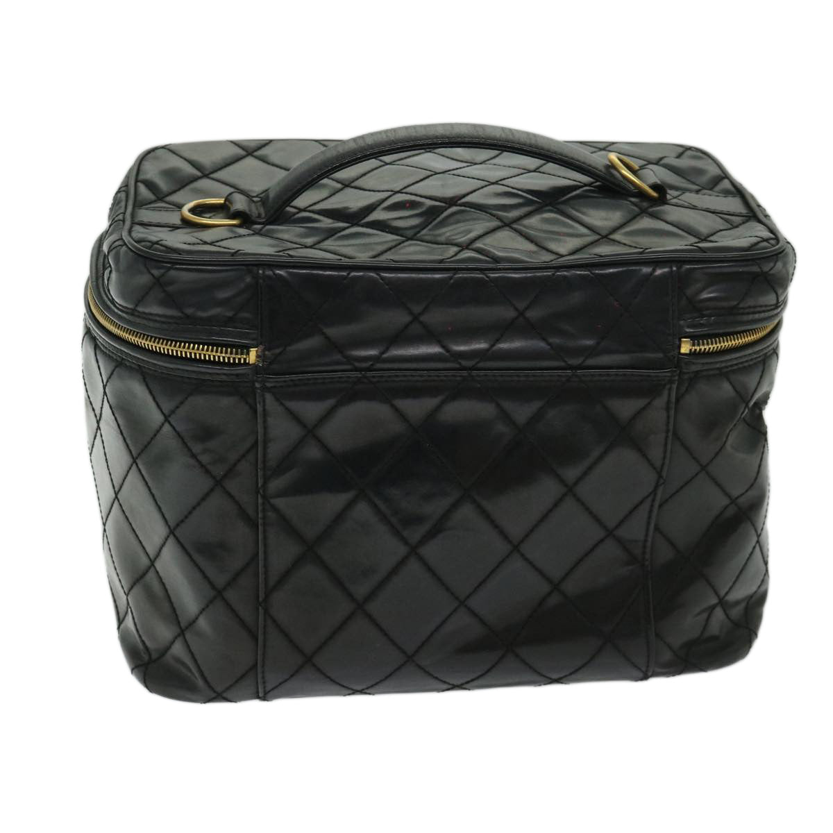 CHANEL Vanity Cosmetic Pouch Patent leather 2way Black CC bs11283