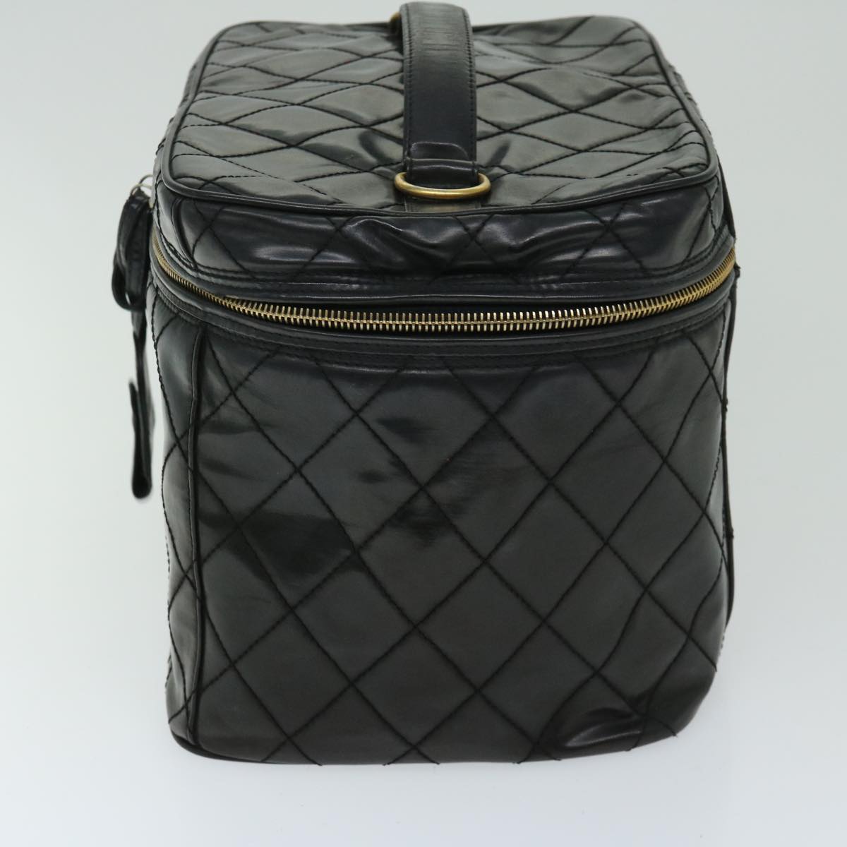 CHANEL Vanity Cosmetic Pouch Patent leather 2way Black CC bs11283