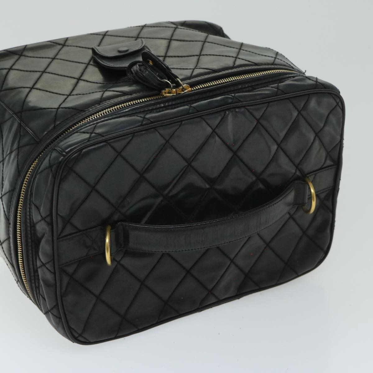 CHANEL Vanity Cosmetic Pouch Patent leather 2way Black CC bs11283