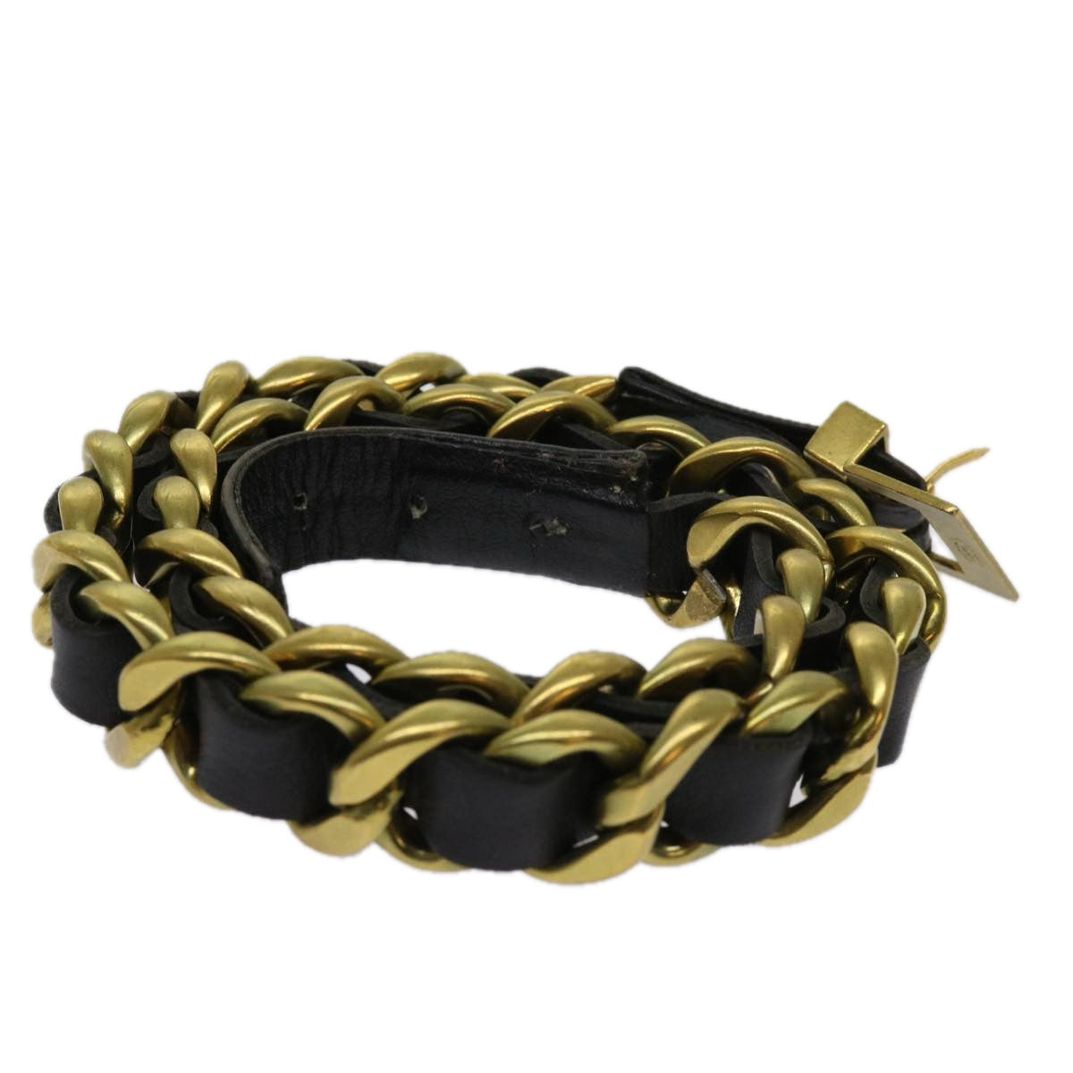 CHANEL Belt Leather 25.6""""""""-27.6"""""""" Gold Tone Black CC bs11333