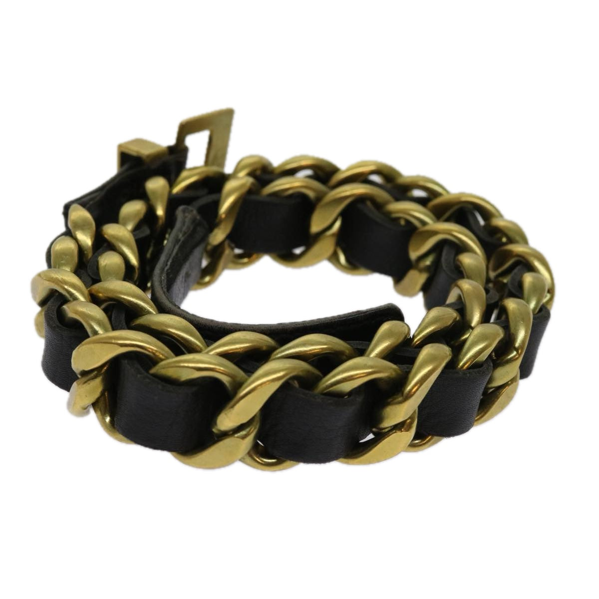 CHANEL Belt Leather 25.6""""""""-27.6"""""""" Gold Tone Black CC bs11333