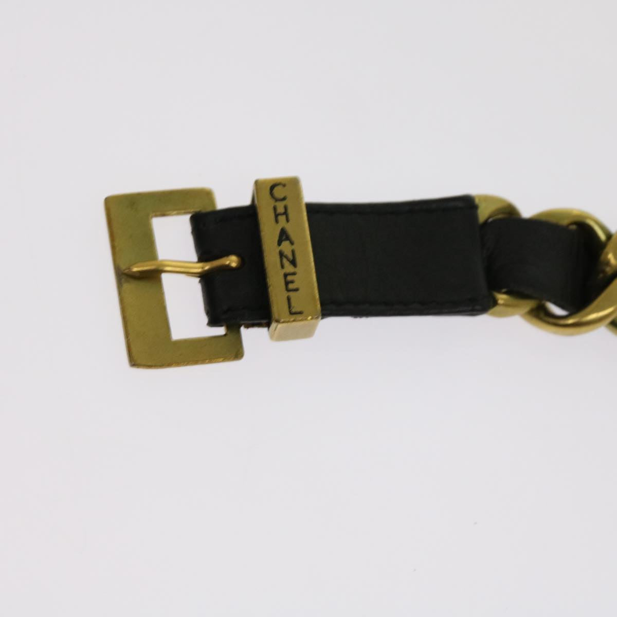 CHANEL Belt Leather 25.6""""""""-27.6"""""""" Gold Tone Black CC bs11333