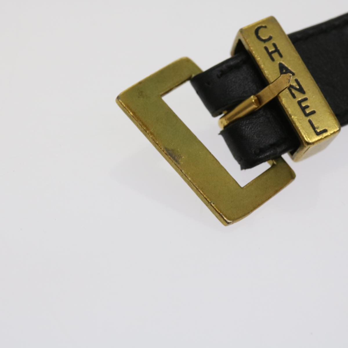 CHANEL Belt Leather 25.6""""""""-27.6"""""""" Gold Tone Black CC bs11333