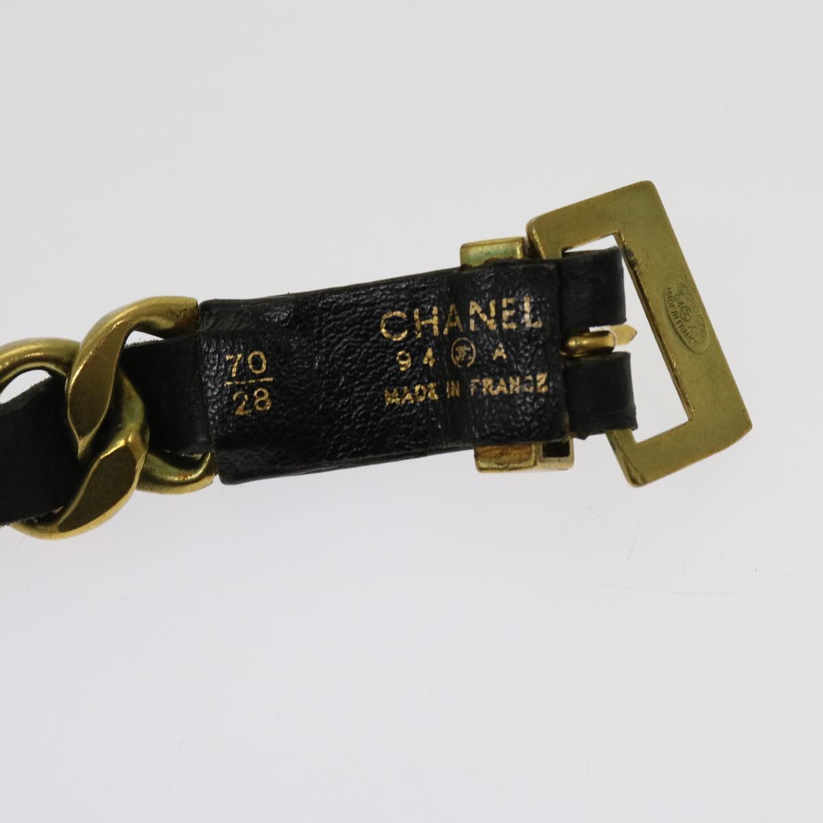 CHANEL Belt Leather 25.6""""""""-27.6"""""""" Gold Tone Black CC bs11333