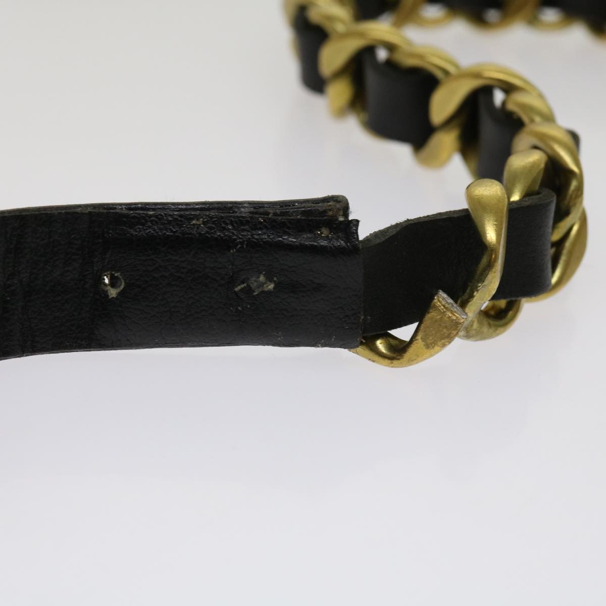 CHANEL Belt Leather 25.6""""""""-27.6"""""""" Gold Tone Black CC bs11333