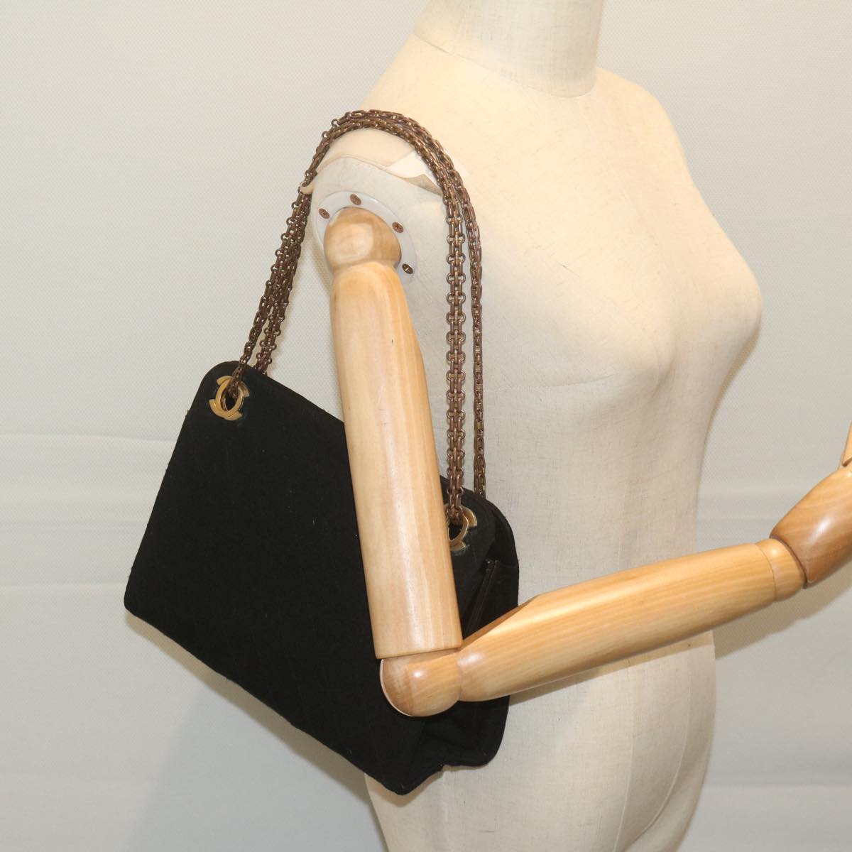CHANEL Chain Shoulder Bag Cotton Black CC bs11474