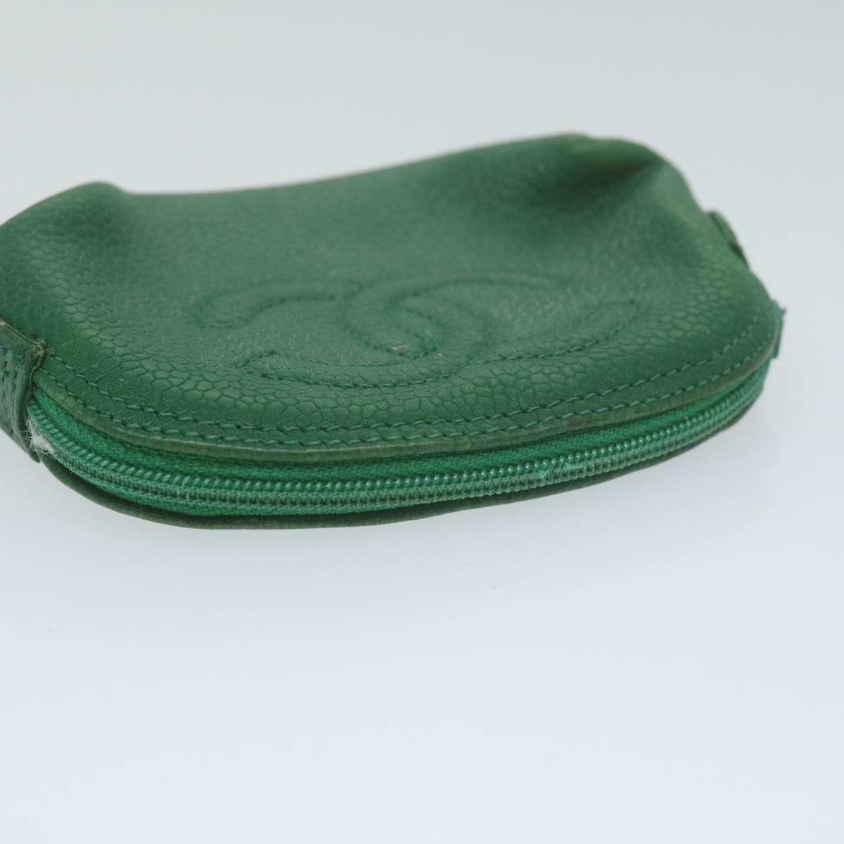 CHANEL Pouch Caviar Skin 2Set Green CC bs11757