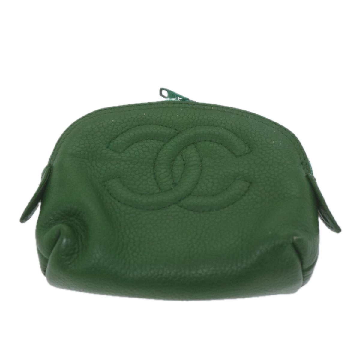 CHANEL Pouch Caviar Skin 2Set Green CC bs11757