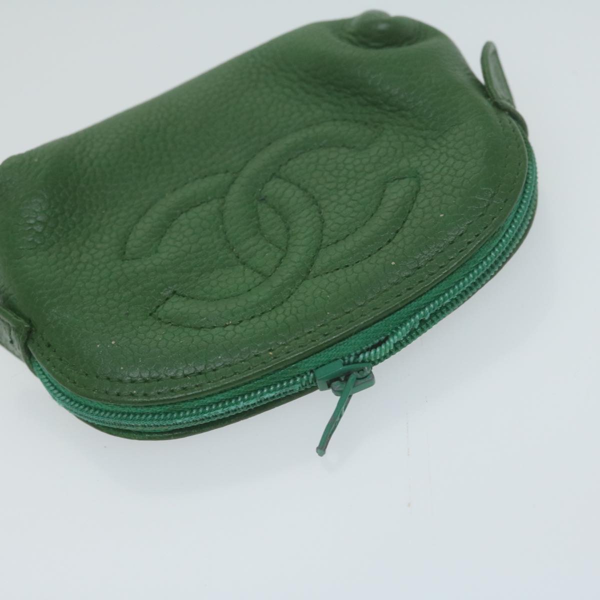 CHANEL Pouch Caviar Skin 2Set Green CC bs11757