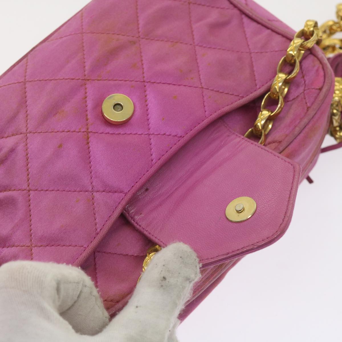 CHANEL Chain Shoulder Bag Satin Pink CC bs12068