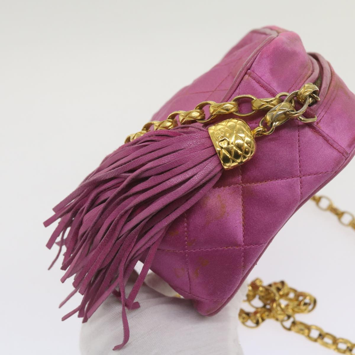 CHANEL Chain Shoulder Bag Satin Pink CC bs12068
