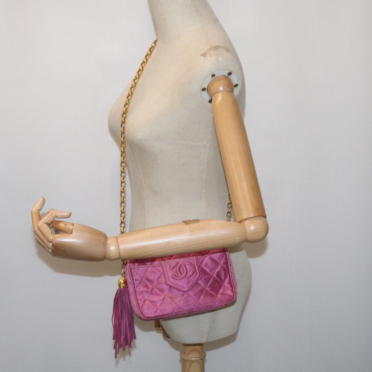 CHANEL Chain Shoulder Bag Satin Pink CC bs12068