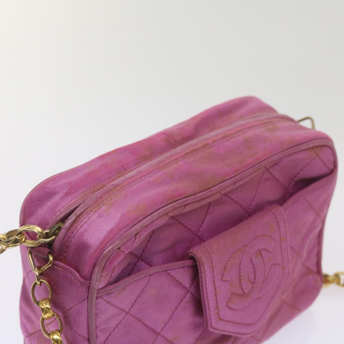 CHANEL Chain Shoulder Bag Satin Pink CC bs12068