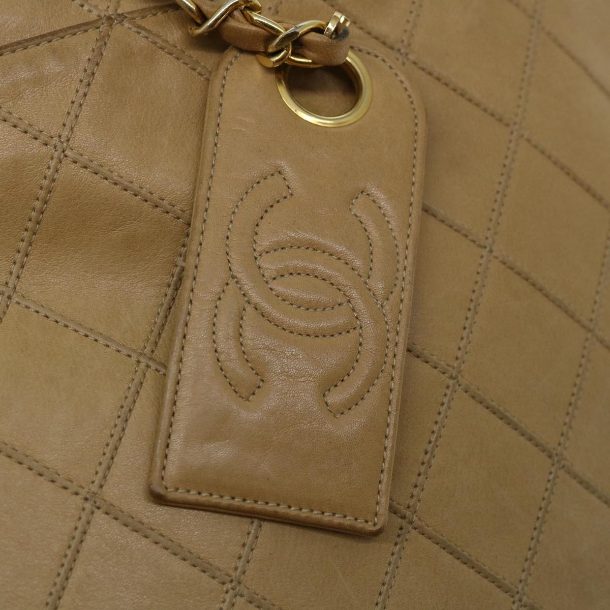 CHANEL Chain Shoulder Bag Leather Beige CC bs12132