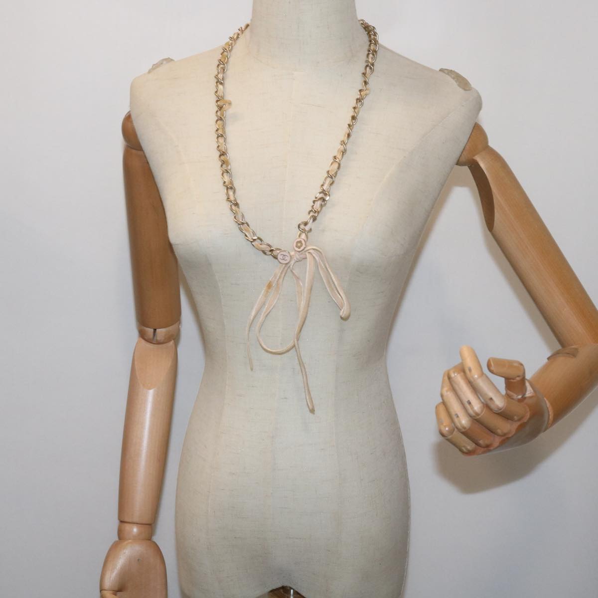 CHANEL Ribbon Chain metal Pink CC bs12327
