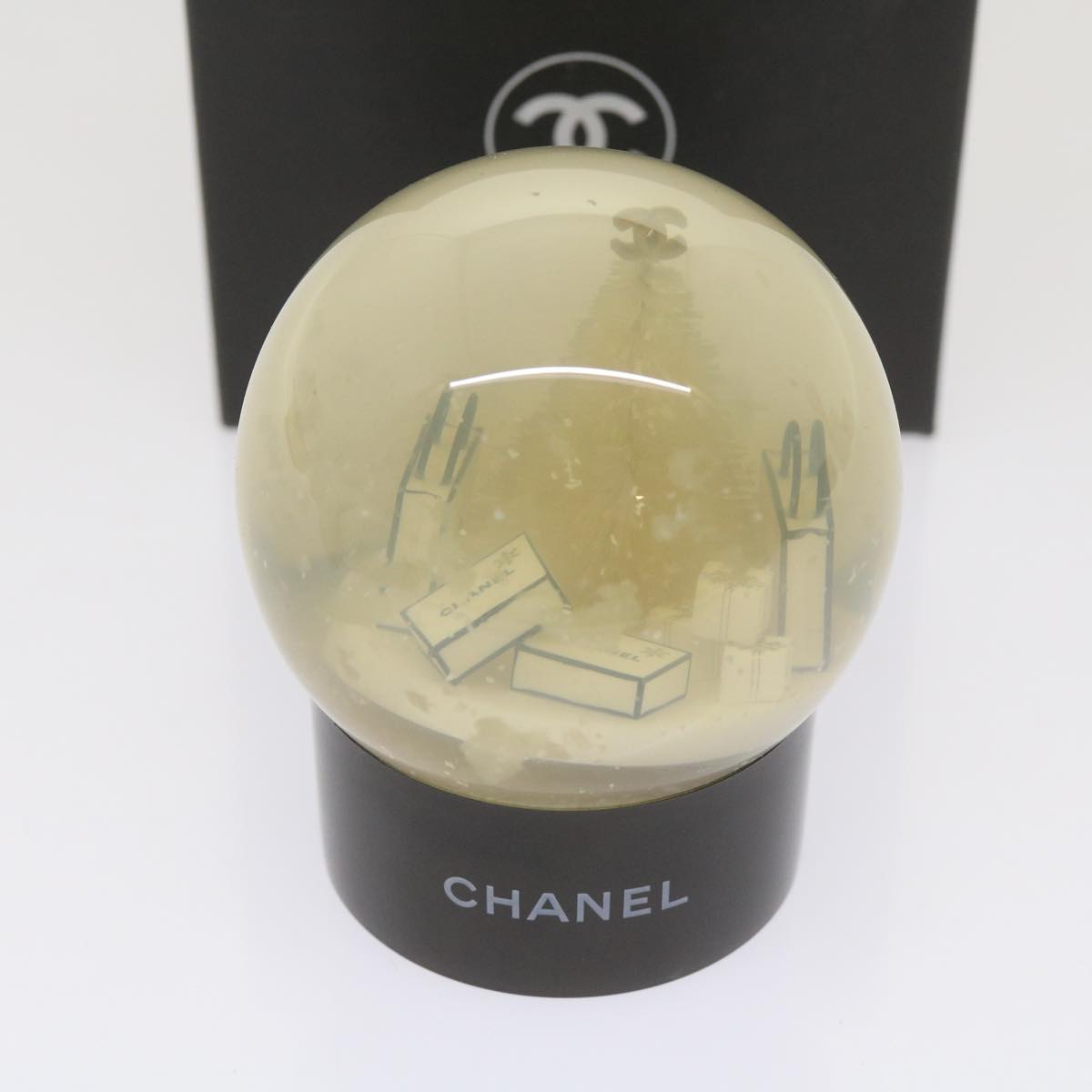 CHANEL Snow Globe plastic Black Clear CC bs12466