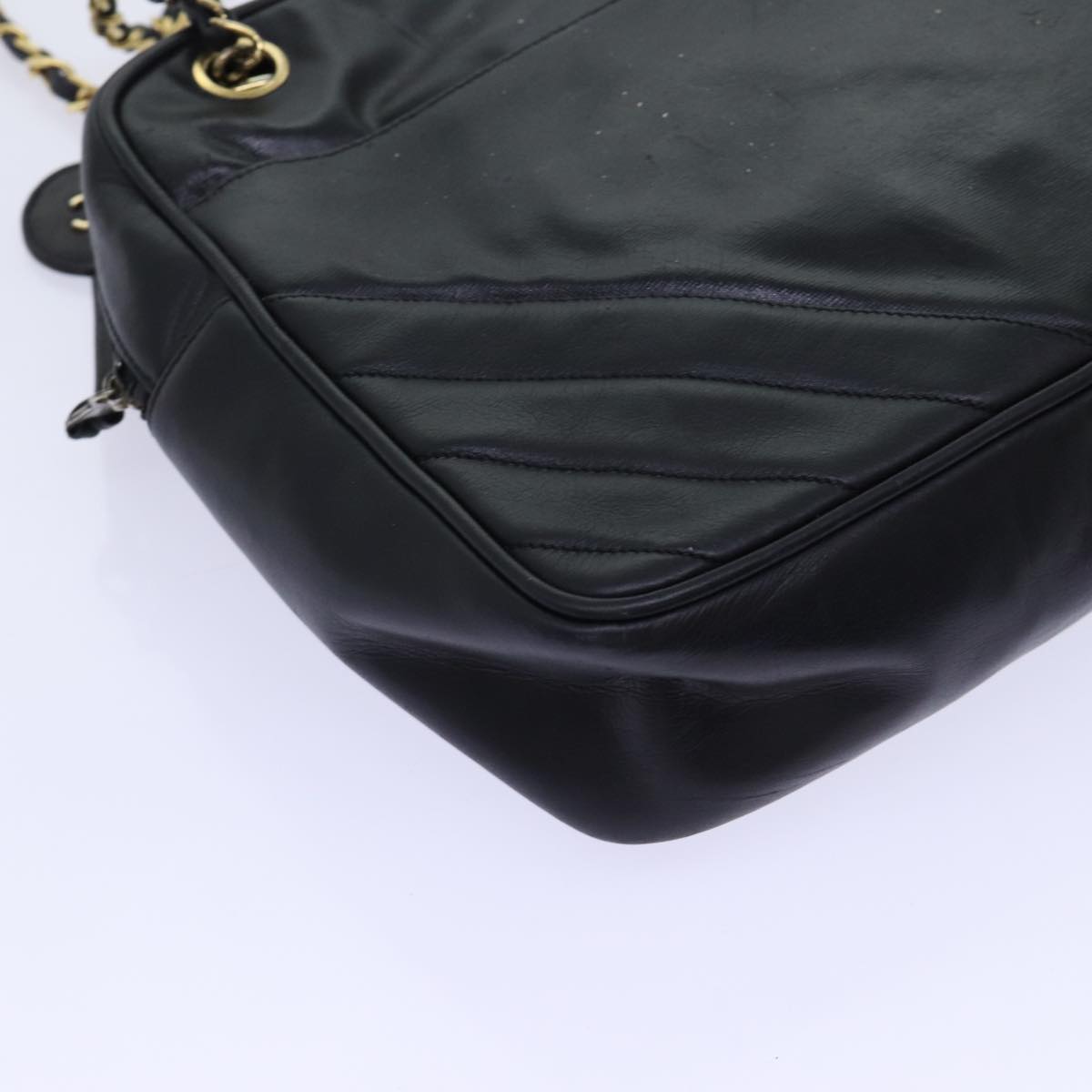 CHANEL Matelasse Chain Shoulder Bag Leather Black CC bs13119