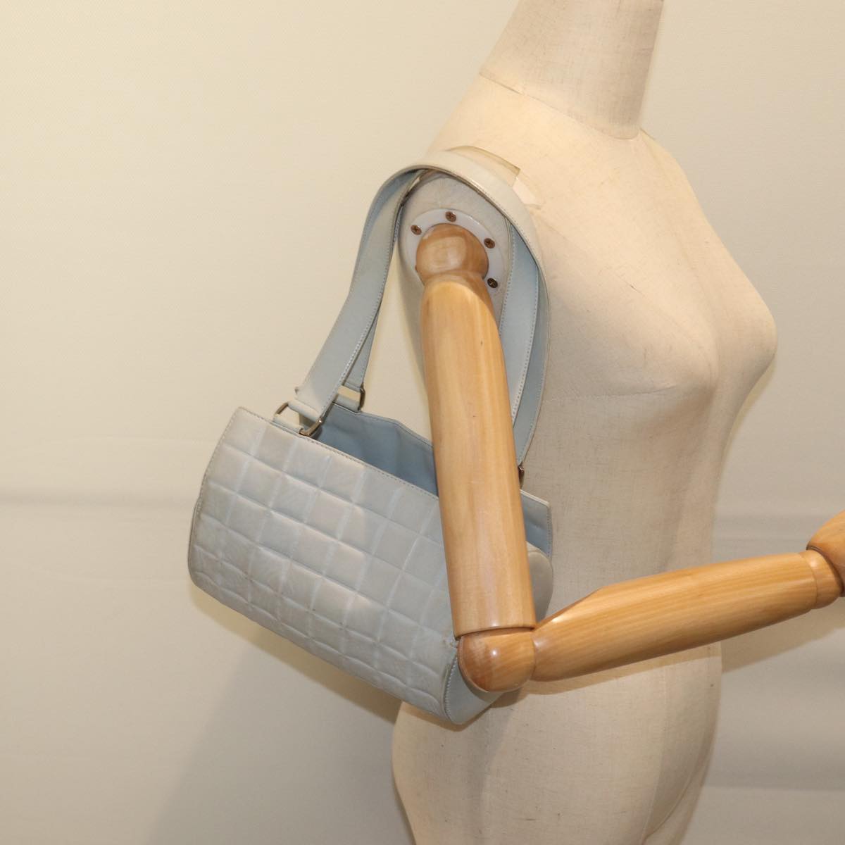 CHANEL COCO Mark Choco Bar Shoulder Bag Lamb Skin Blue CC bs13362