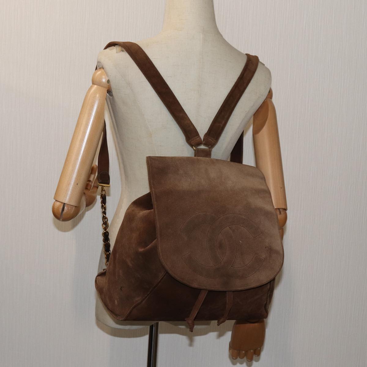 CHANEL COCO Mark Backpack Suede Brown CC bs13597
