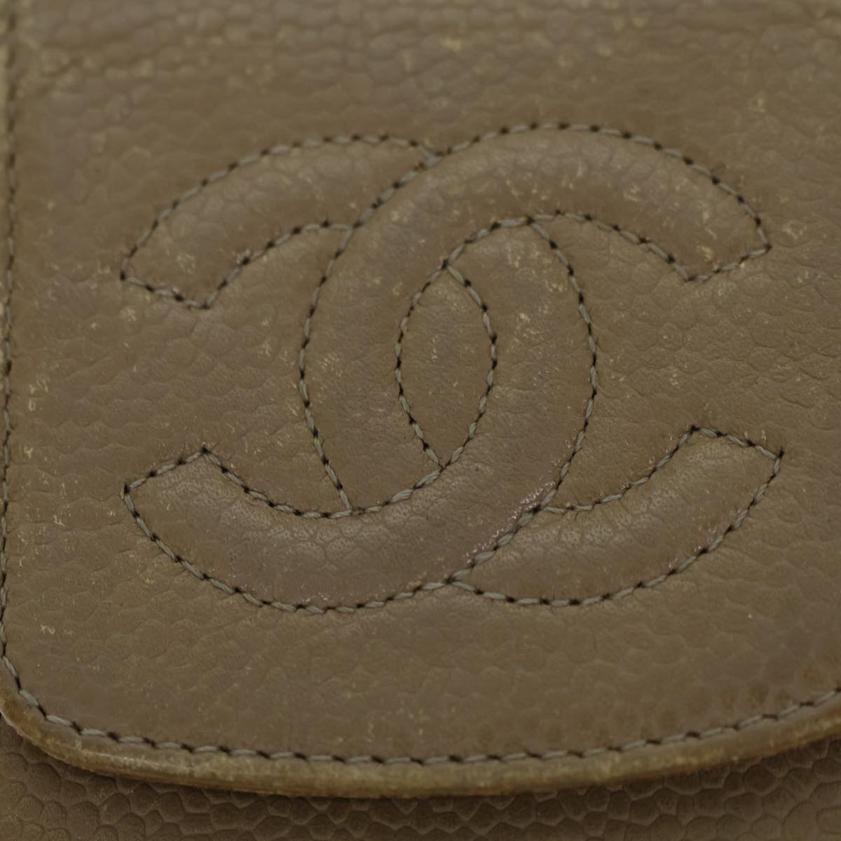 CHANEL COCO Mark Pen Case Caviar Skin Beige CC bs13887