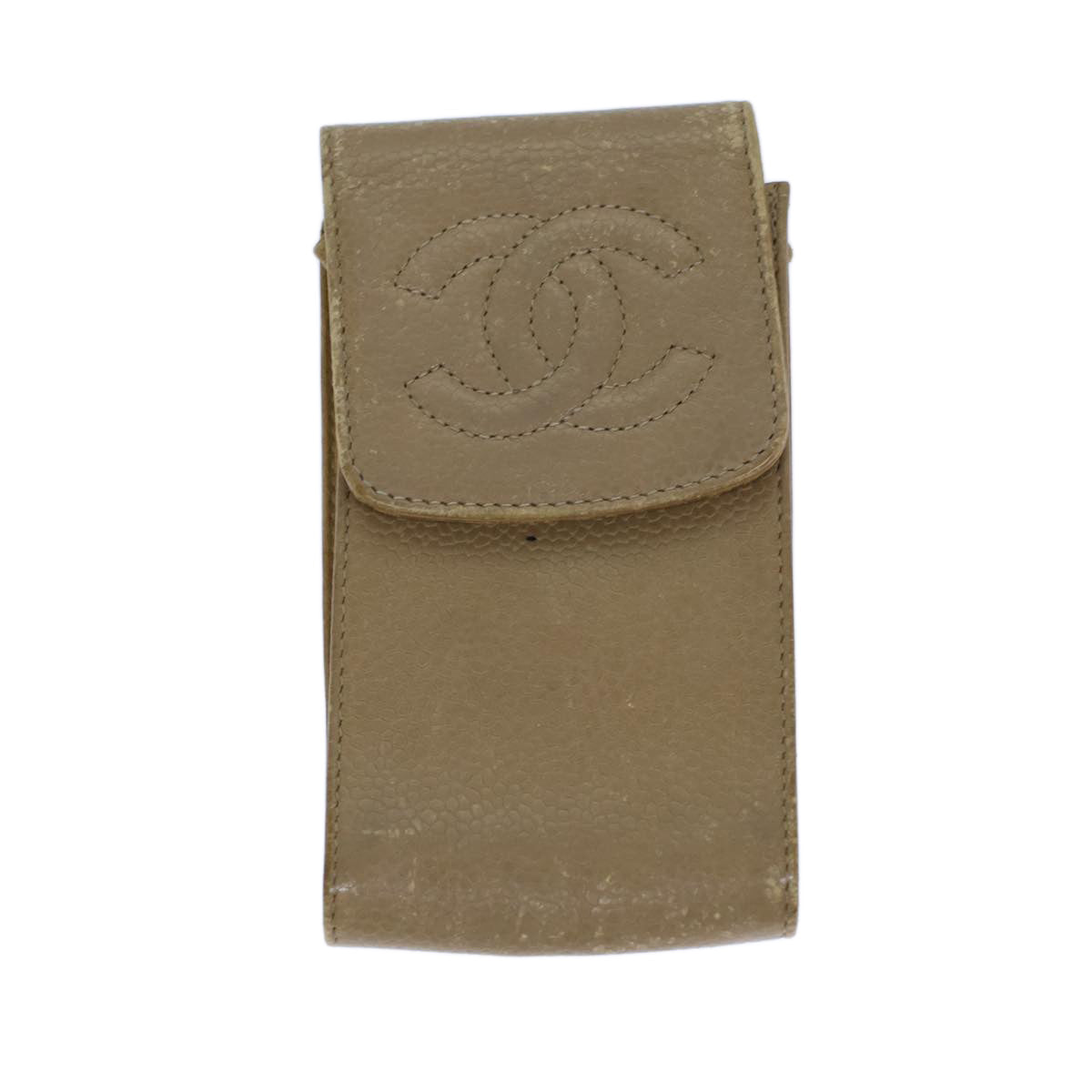 CHANEL COCO Mark Pen Case Caviar Skin Beige CC bs13887