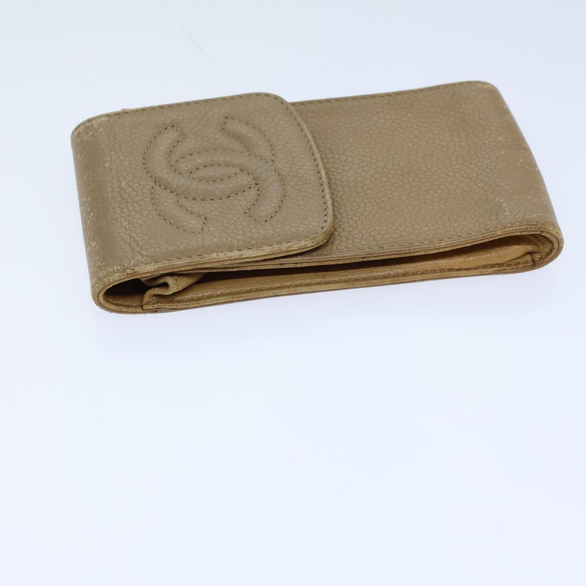 CHANEL COCO Mark Pen Case Caviar Skin Beige CC bs13887