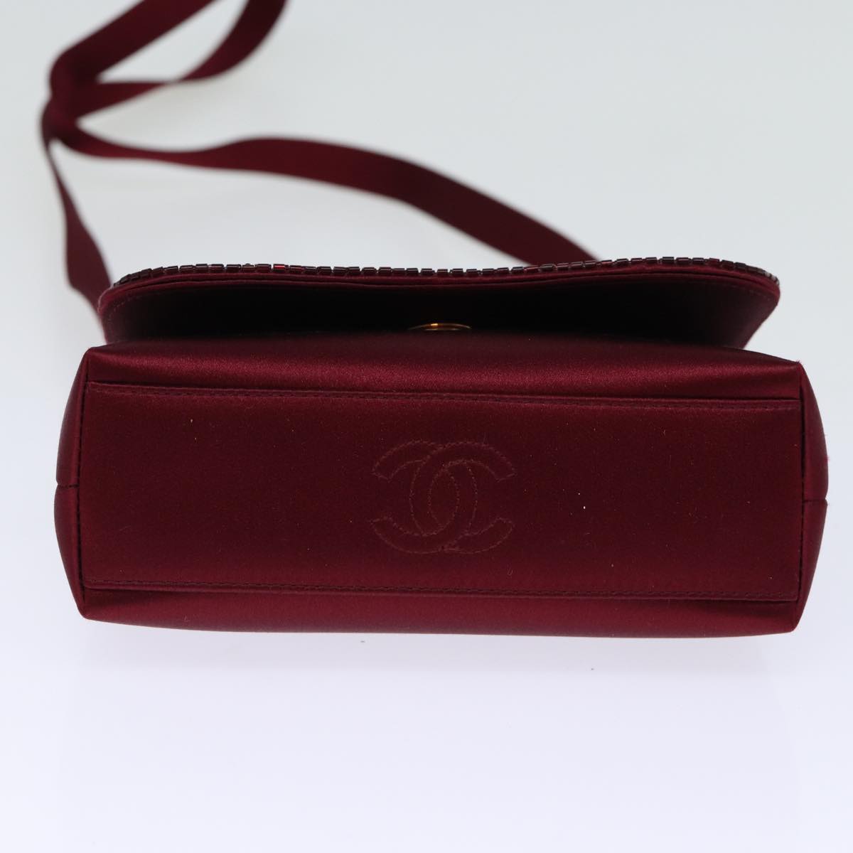 CHANEL Shoulder Bag Satin Red CC bs13944