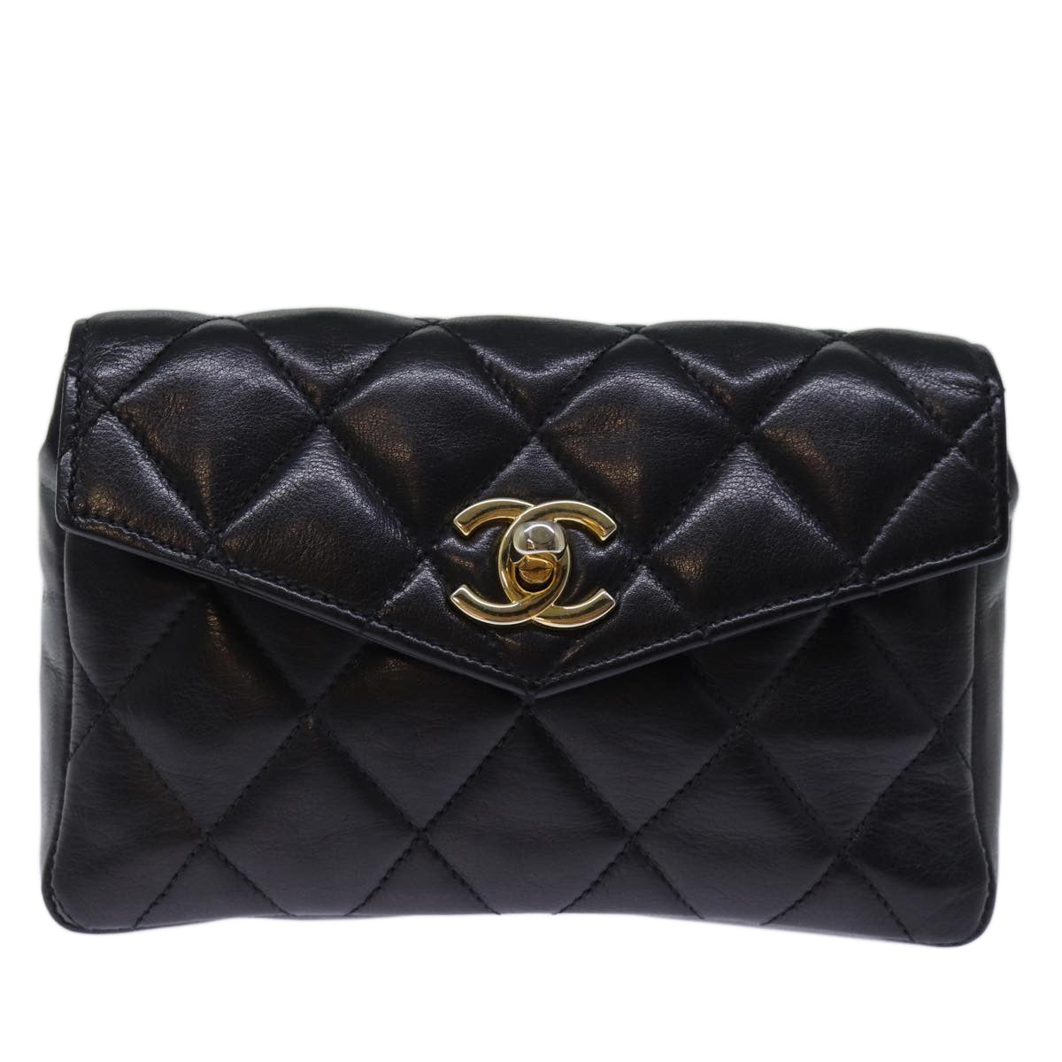 CHANEL Matelasse Turn Lock Waist bag Leather Black CC bs13970