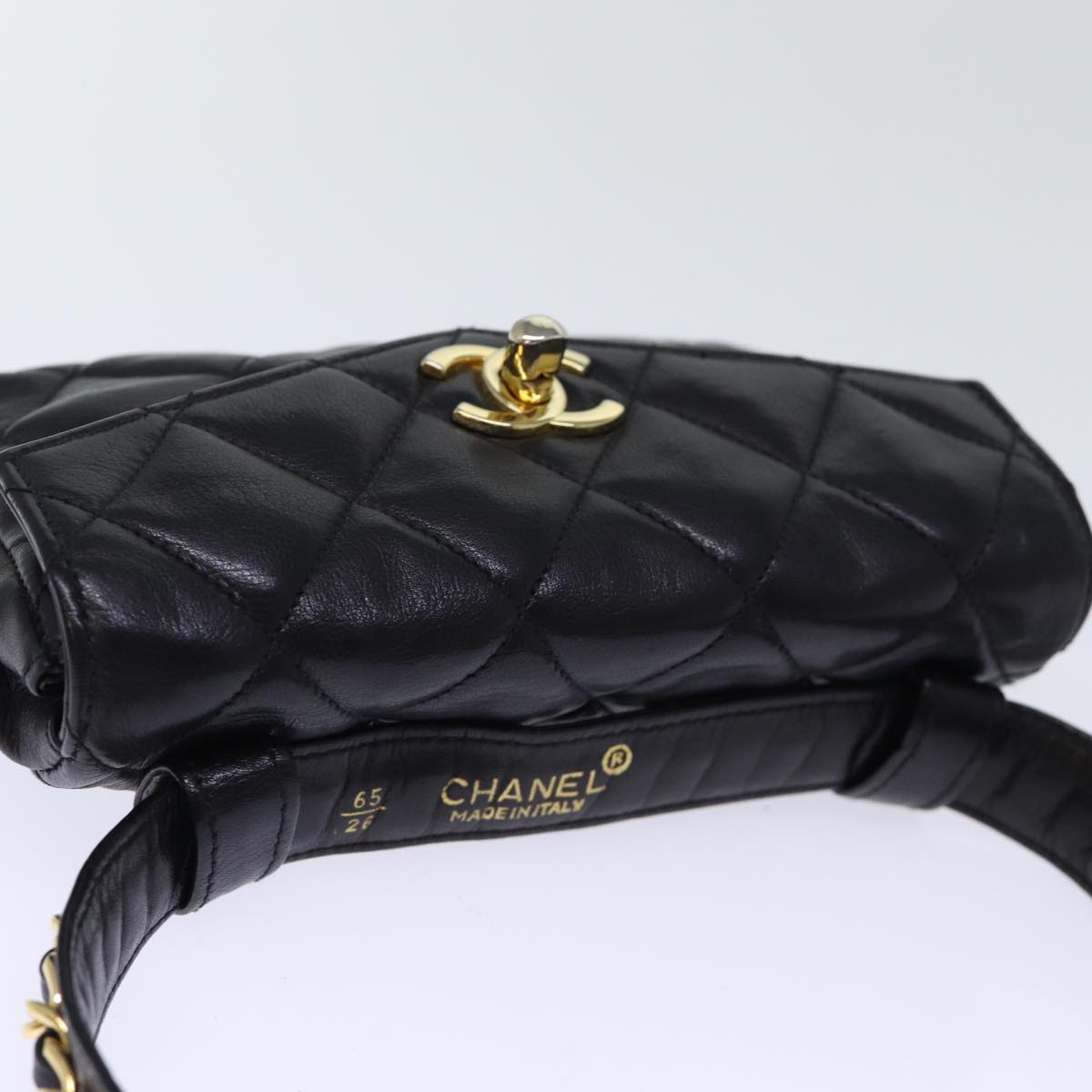 CHANEL Matelasse Turn Lock Waist bag Leather Black CC bs13970