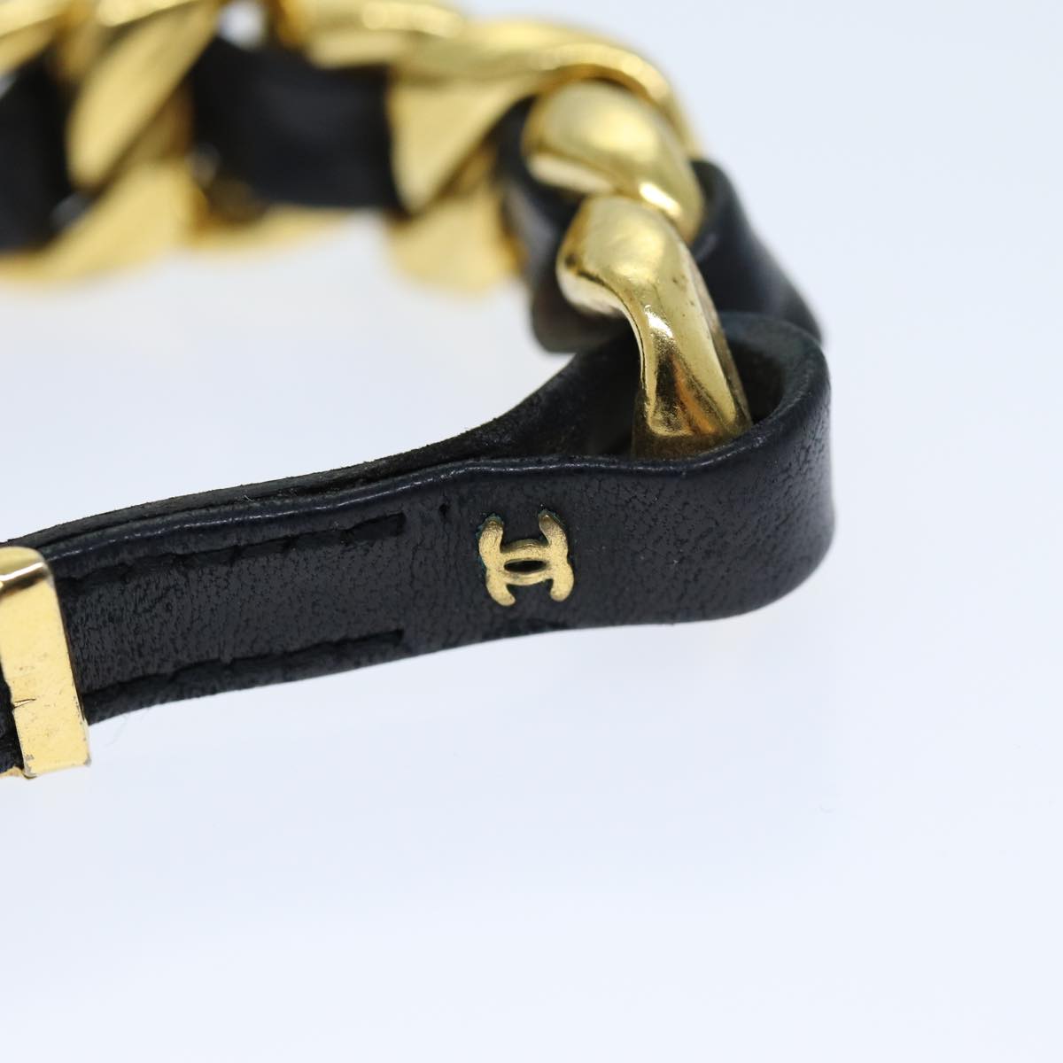 CHANEL Bracelet Metal Leather Gold Black CC bs13971