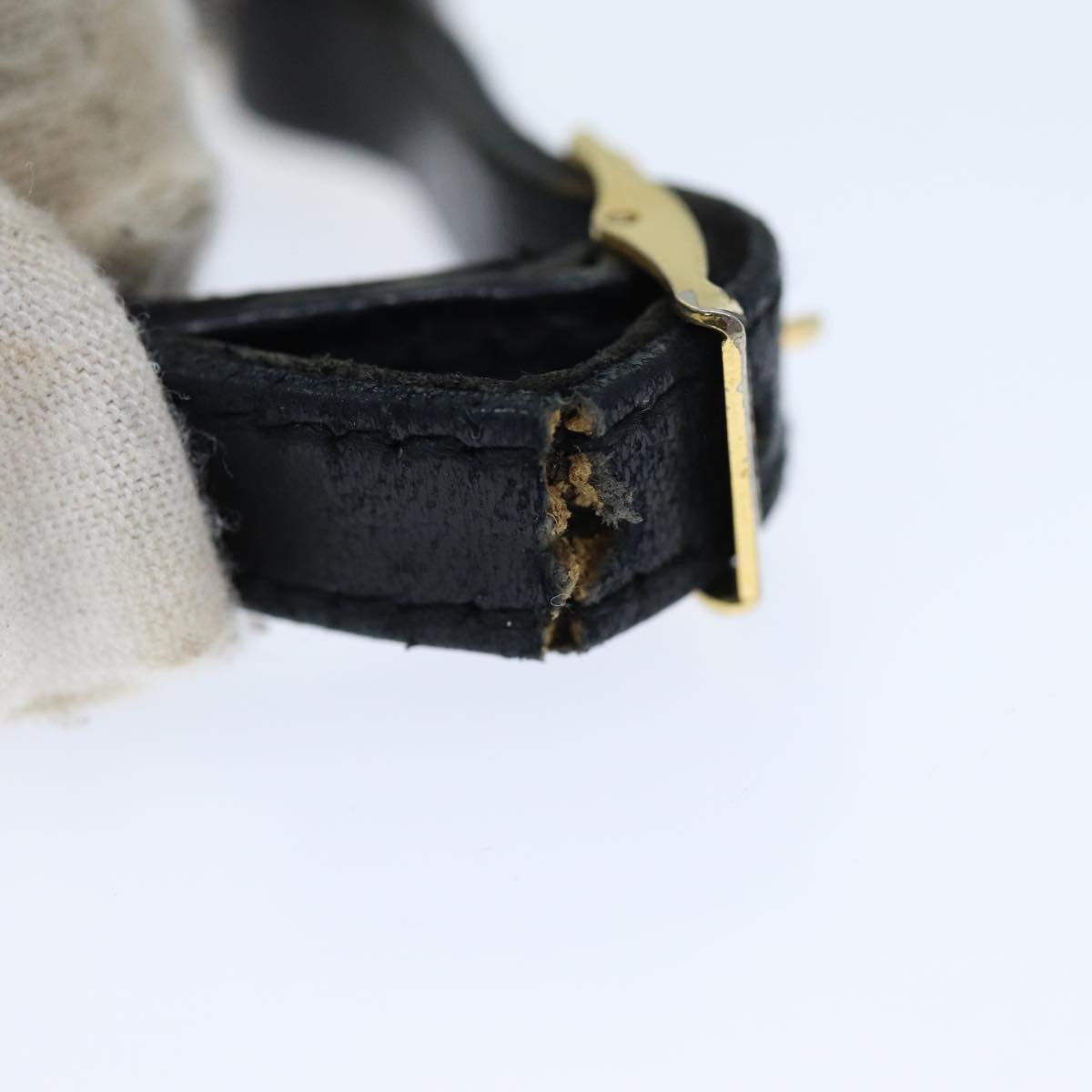 CHANEL Bracelet Metal Leather Gold Black CC bs13971
