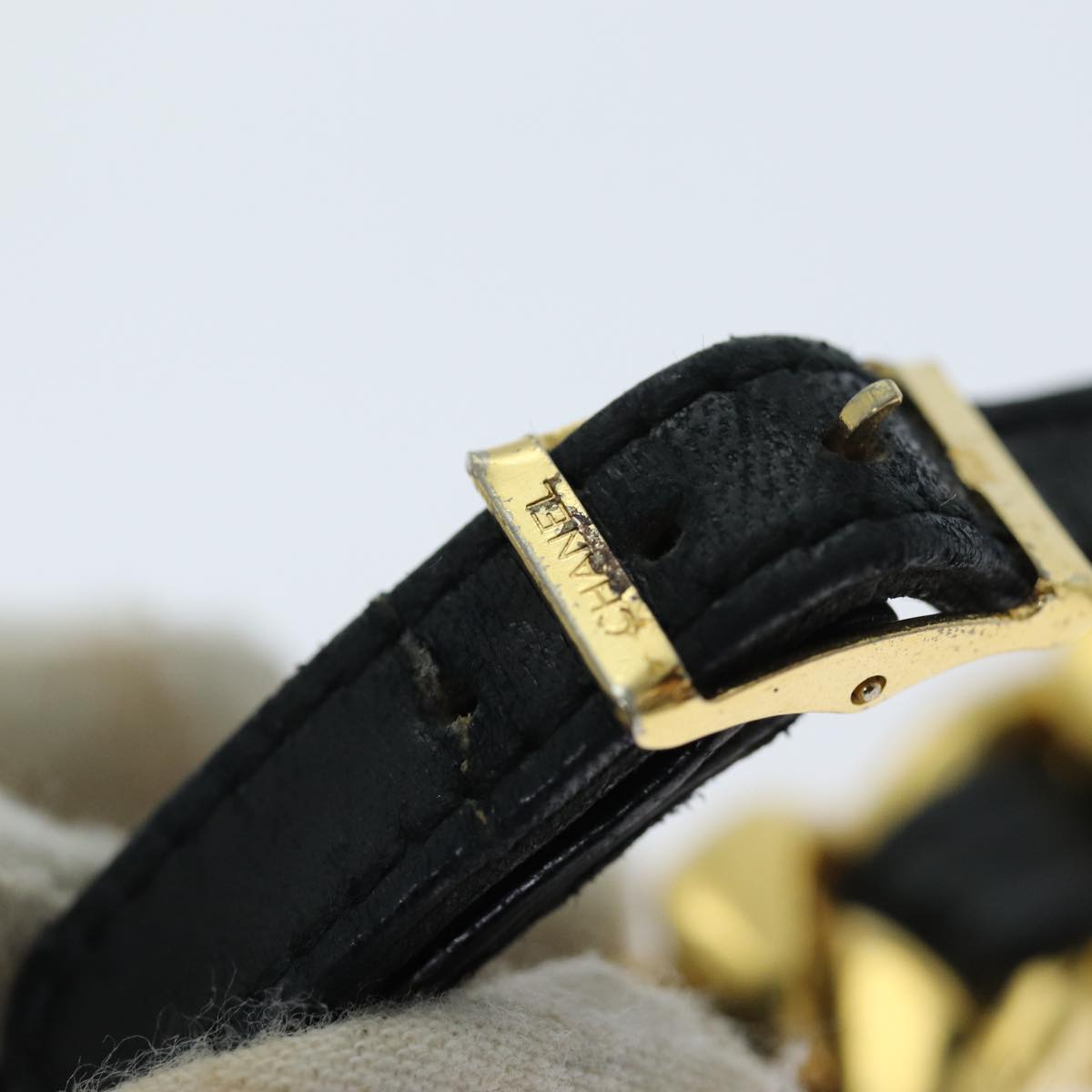 CHANEL Bracelet Metal Leather Gold Black CC bs13971