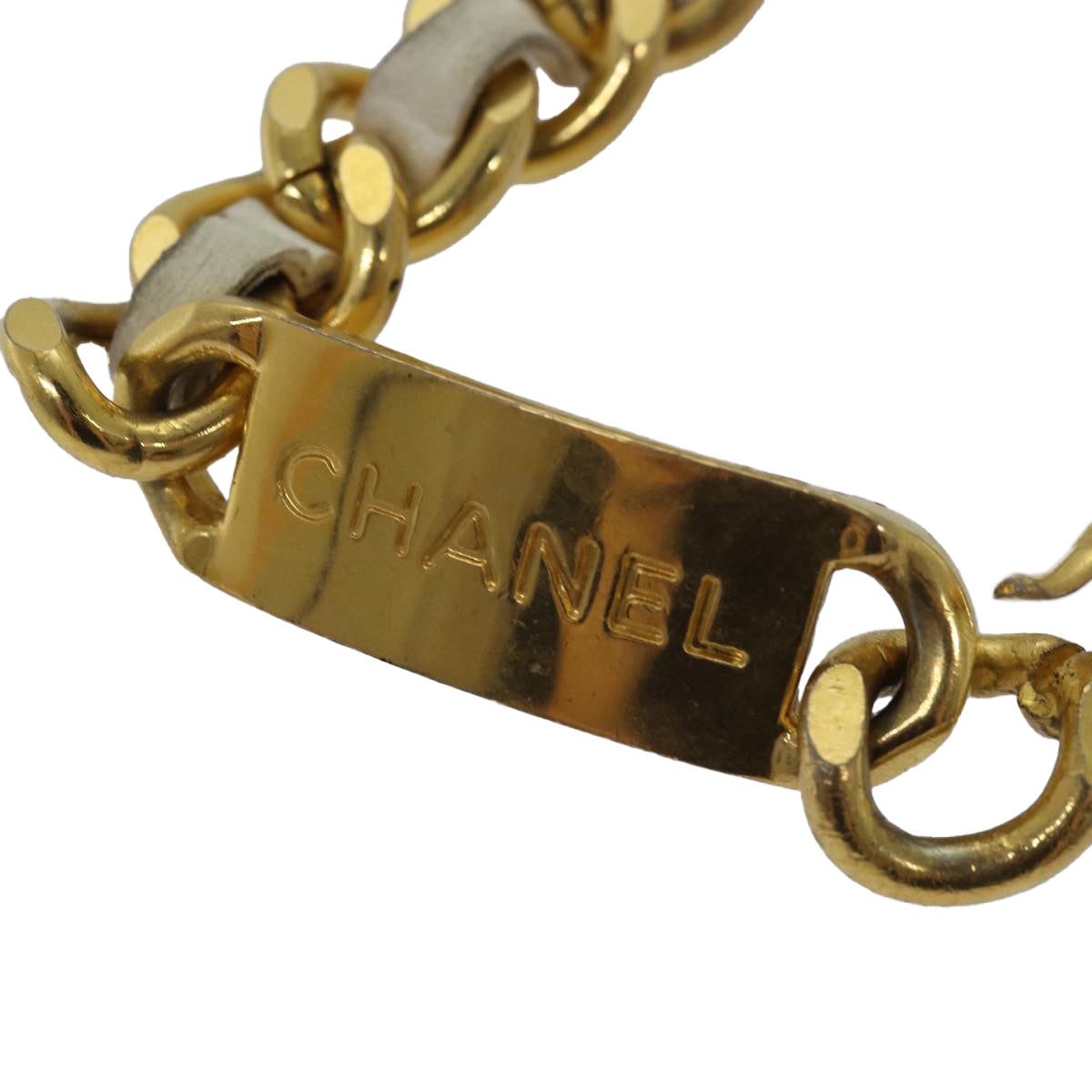 CHANEL Chain Belt metal 32.3"""""""" Gold White CC bs14521