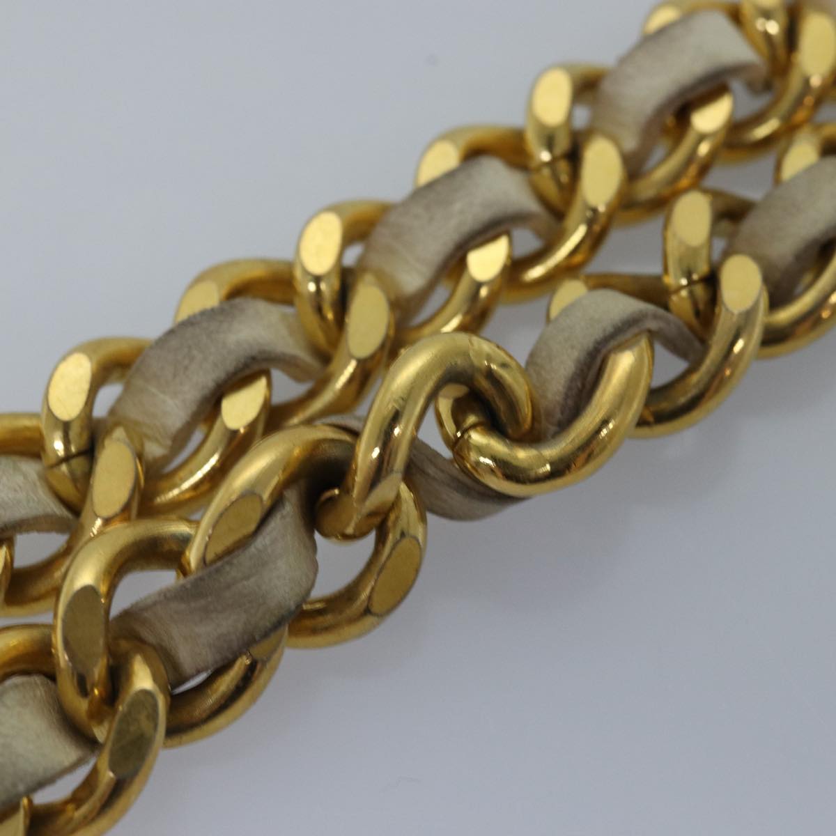 CHANEL Chain Belt metal 32.3"""""""" Gold White CC bs14521