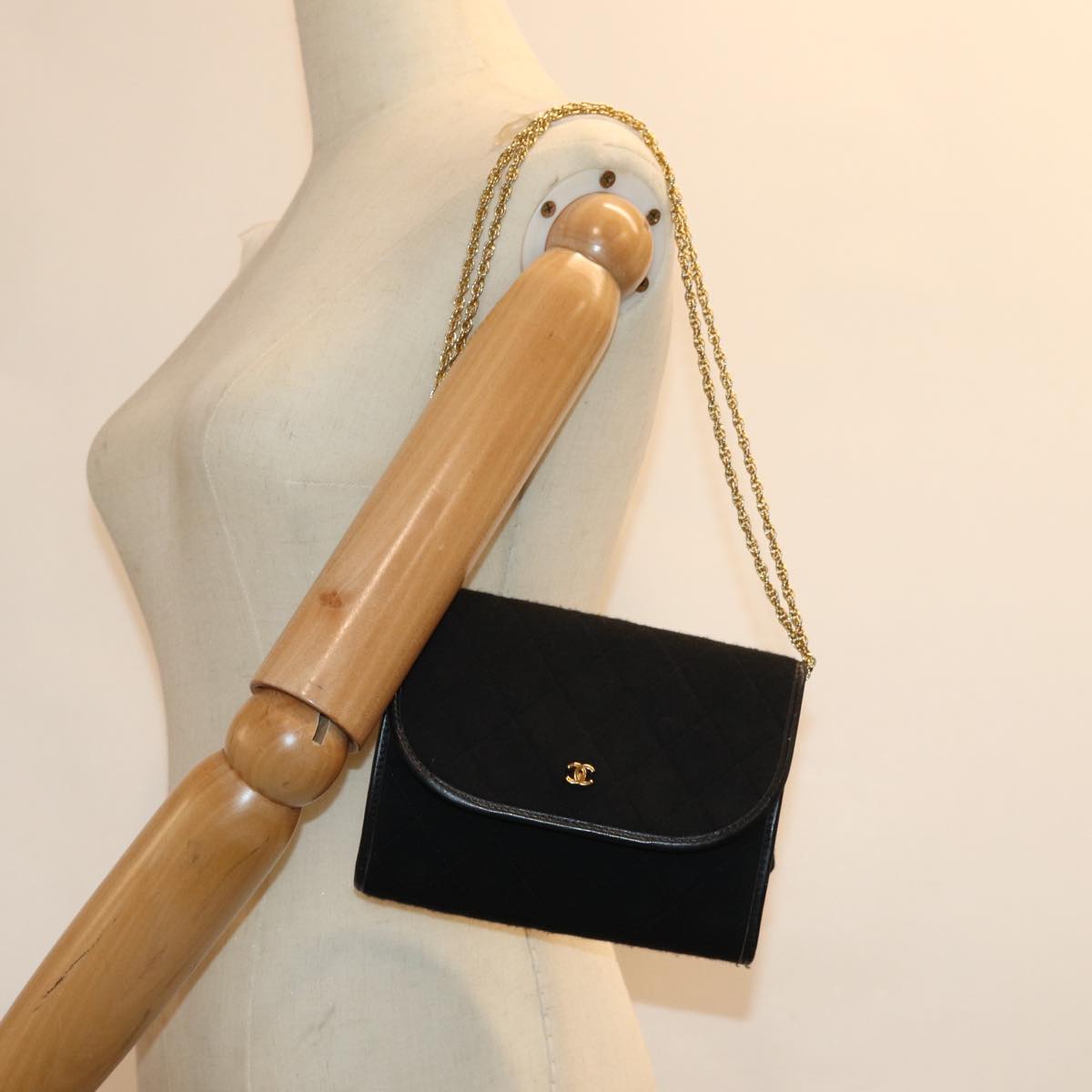 CHANEL Matelasse Chain Shoulder Bag cotton Black CC bs14749A