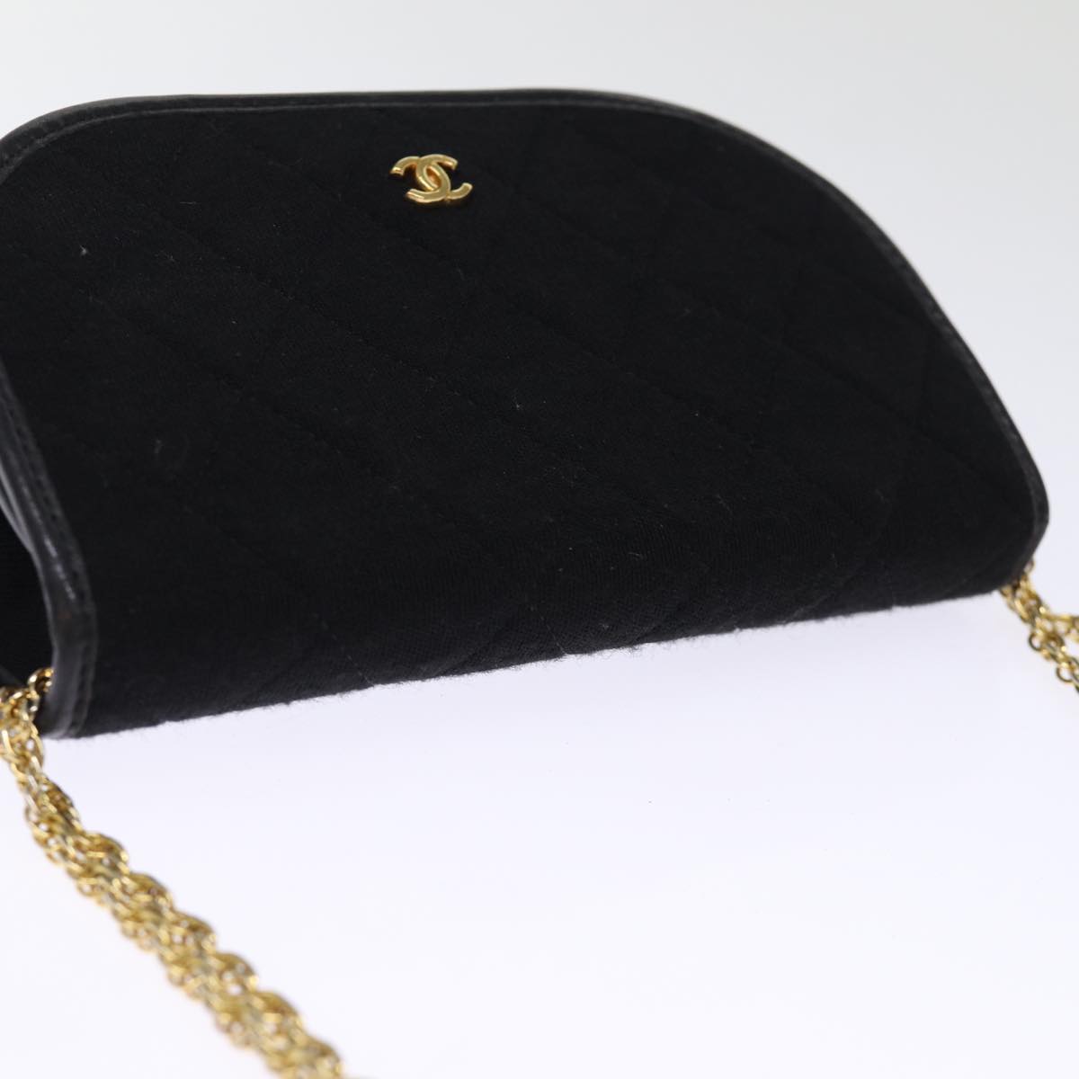 CHANEL Matelasse Chain Shoulder Bag cotton Black CC bs14749A