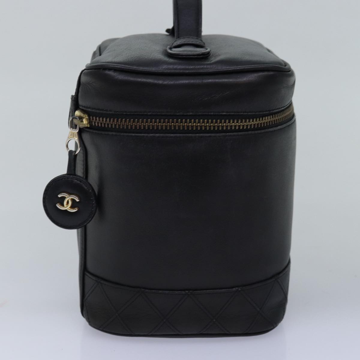 CHANEL Bicolole Vanity Cosmetic Pouch Leather Black CC bs14966