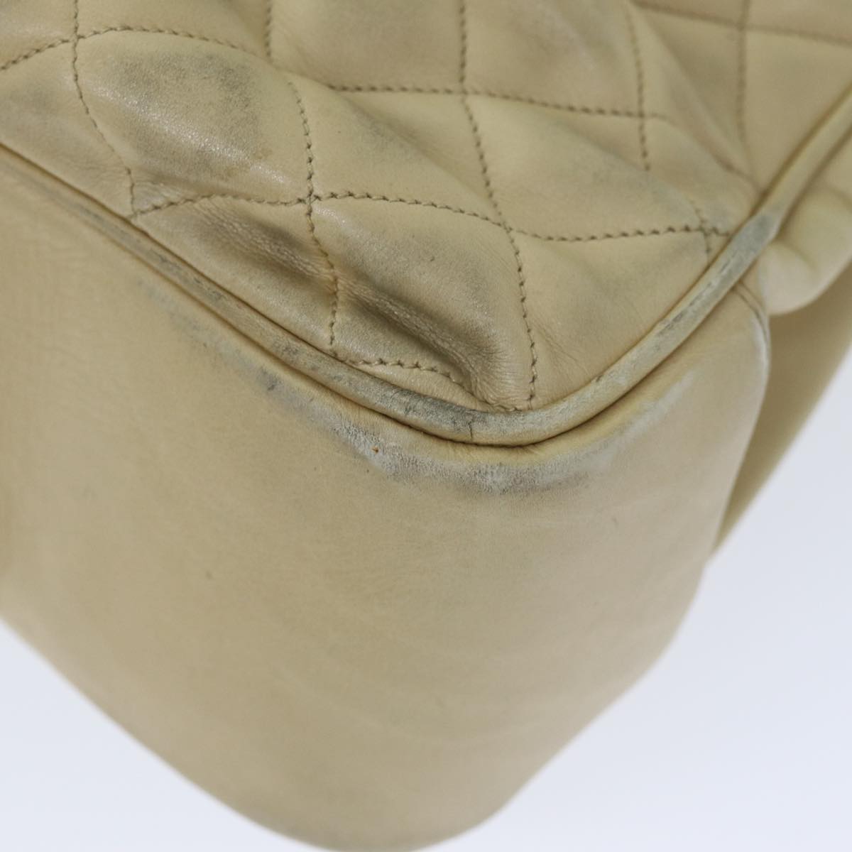 CHANEL Matelasse Chain Shoulder Bag Lamb Skin Beige CC bs15118