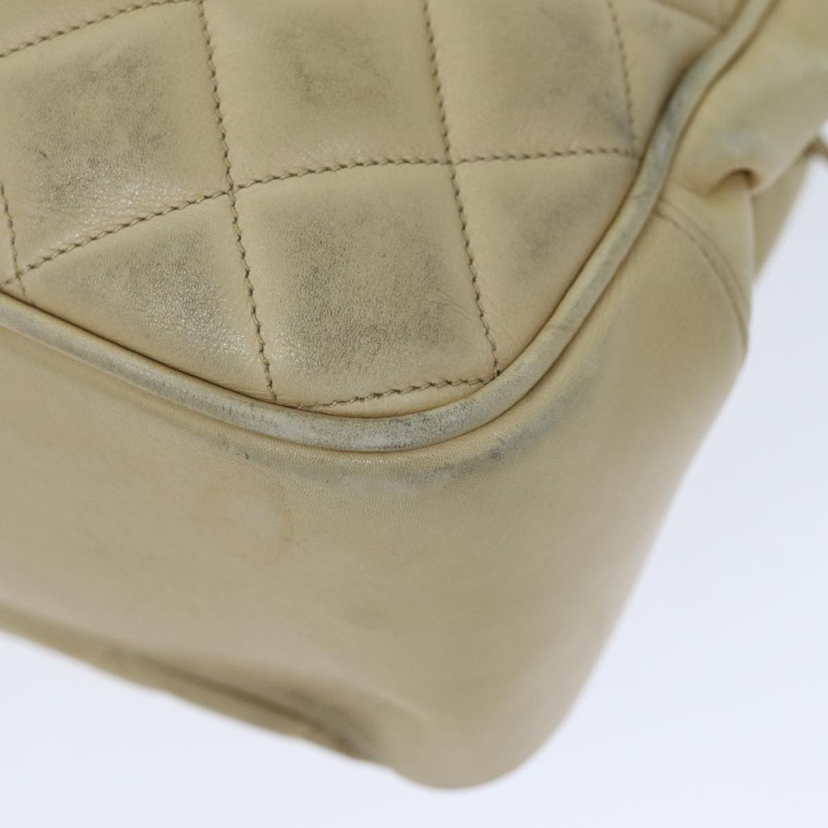 CHANEL Matelasse Chain Shoulder Bag Lamb Skin Beige CC bs15118
