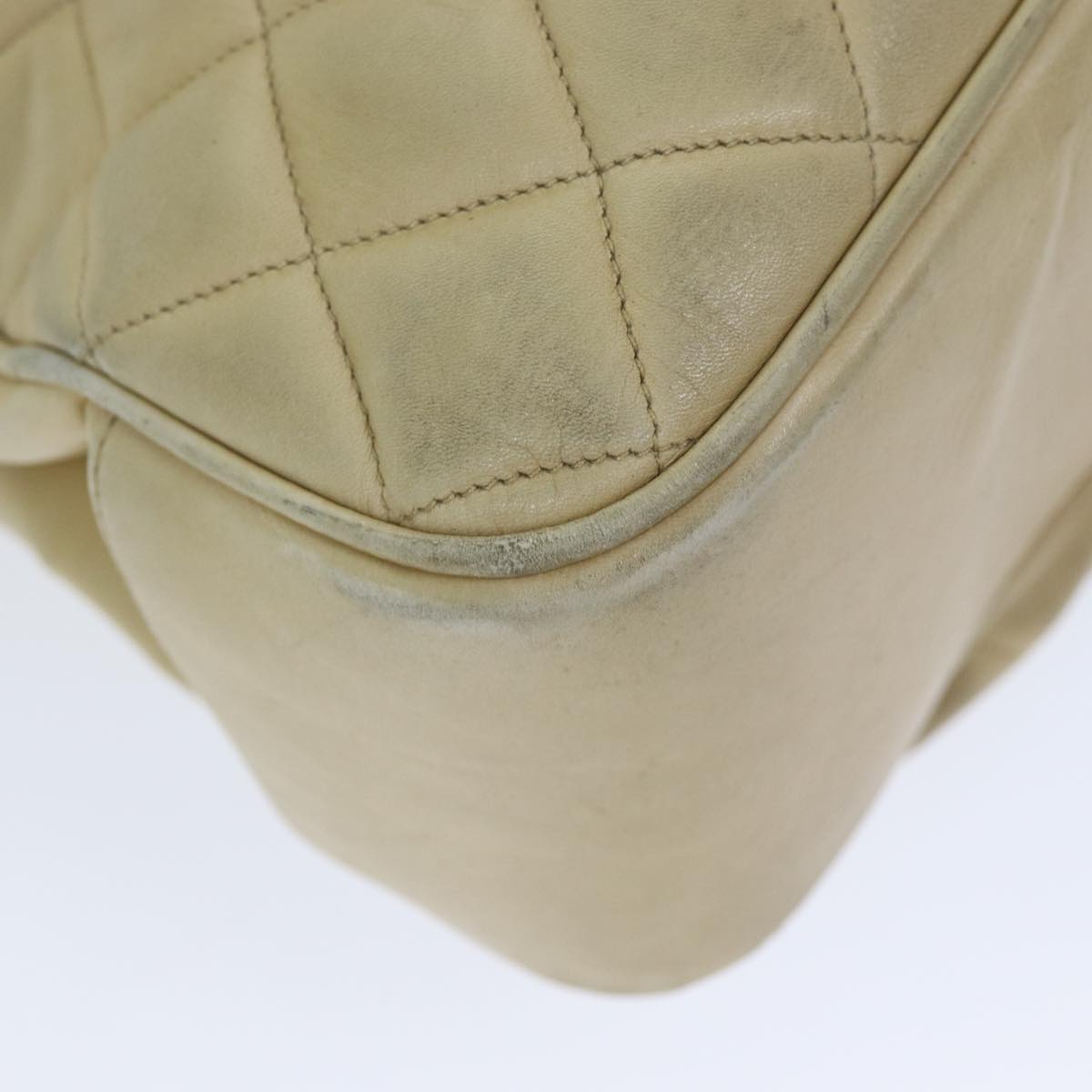 CHANEL Matelasse Chain Shoulder Bag Lamb Skin Beige CC bs15118