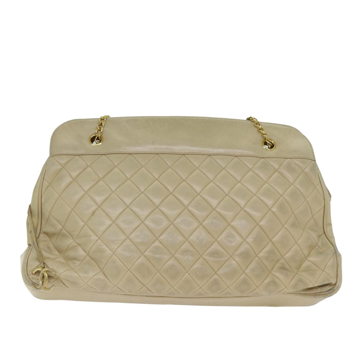 CHANEL Matelasse Chain Shoulder Bag Lamb Skin Beige CC bs15118