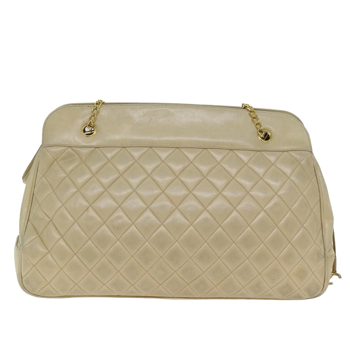 CHANEL Matelasse Chain Shoulder Bag Lamb Skin Beige CC bs15118