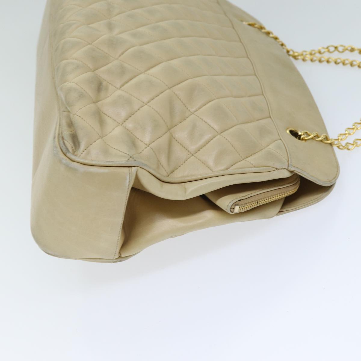 CHANEL Matelasse Chain Shoulder Bag Lamb Skin Beige CC bs15118