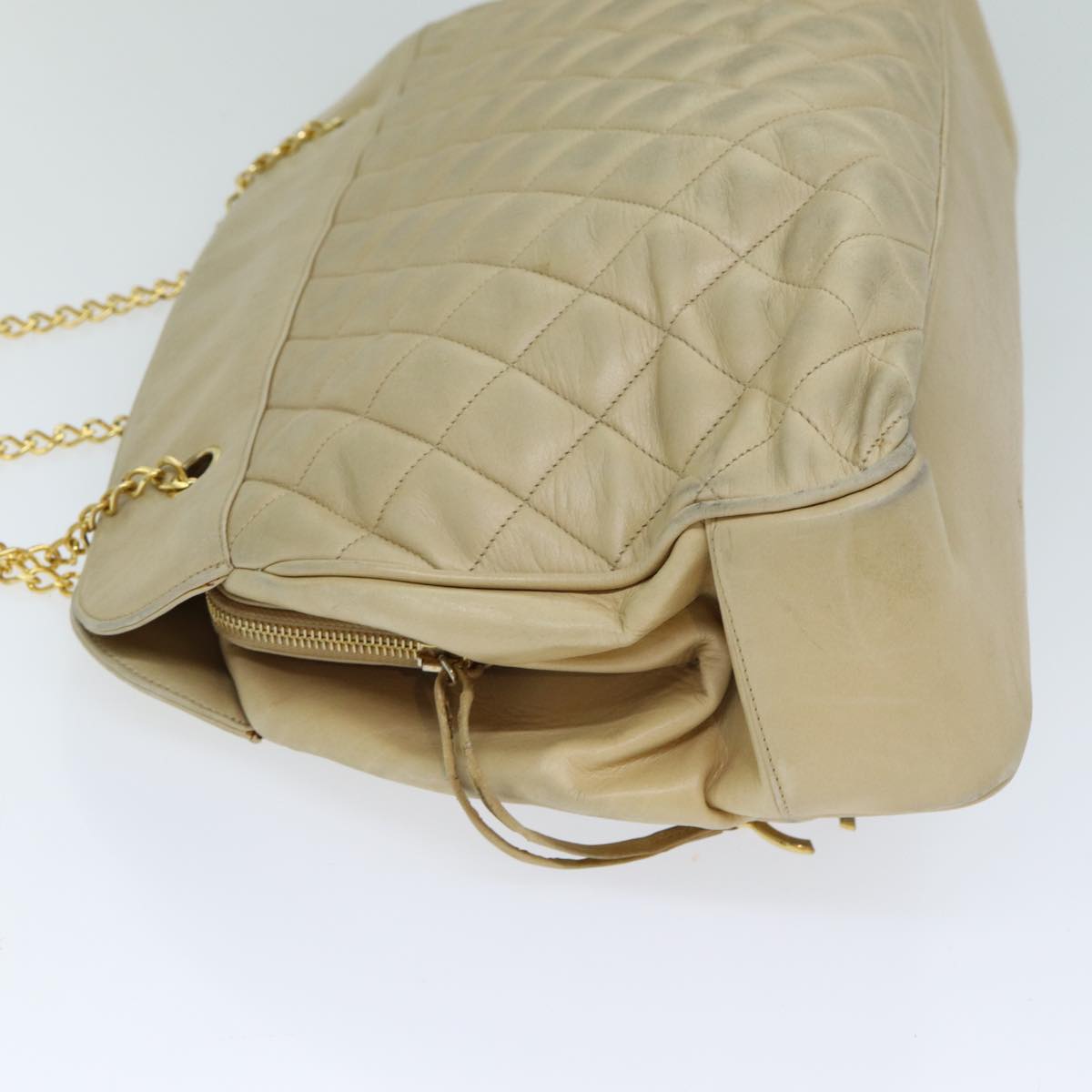 CHANEL Matelasse Chain Shoulder Bag Lamb Skin Beige CC bs15118