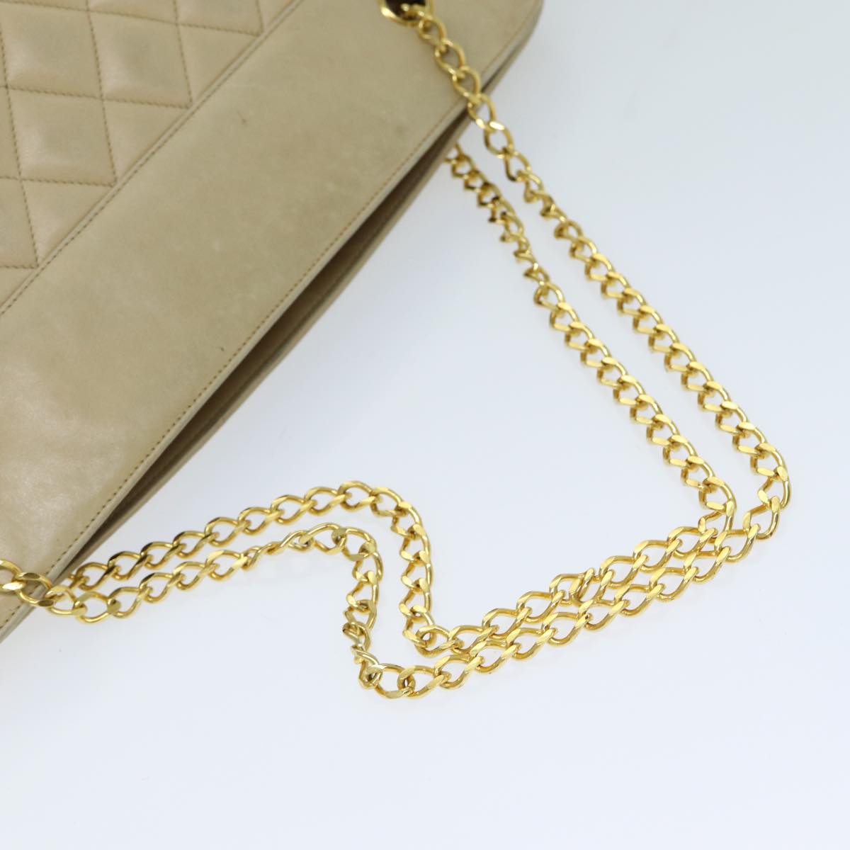 CHANEL Matelasse Chain Shoulder Bag Lamb Skin Beige CC bs15118