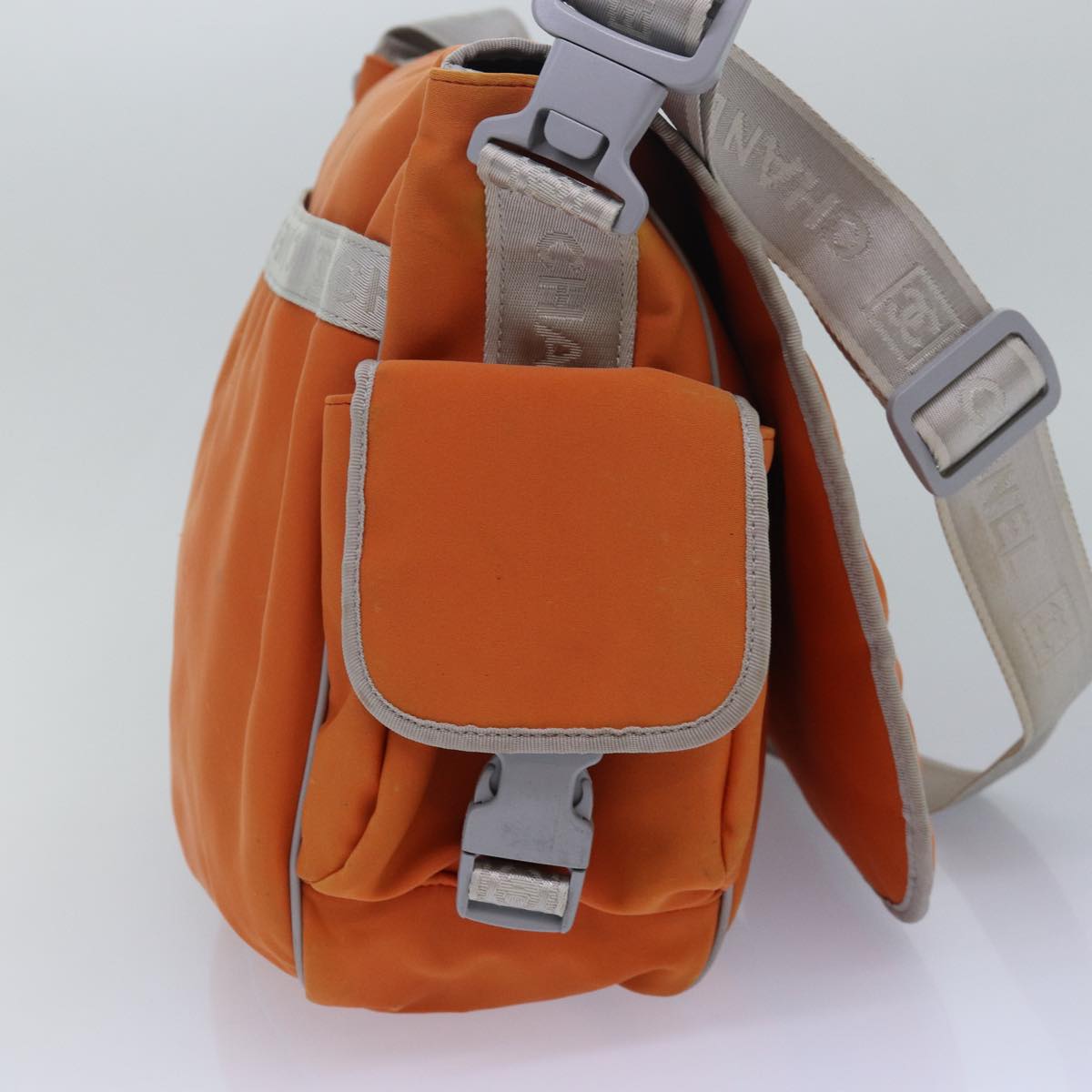 CHANEL Choco Bar Sports Line Shoulder Bag Nylon Orange CC bs15857