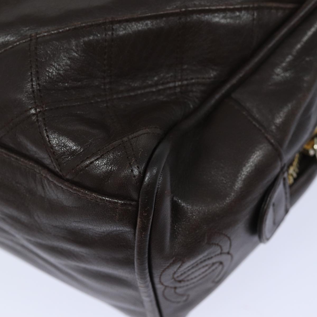 CHANEL Bicolore Pouch Leather Brown CC bs16047