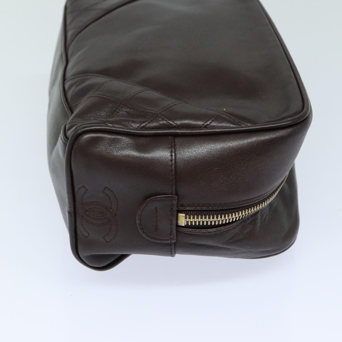 CHANEL Bicolore Pouch Leather Brown CC bs16047