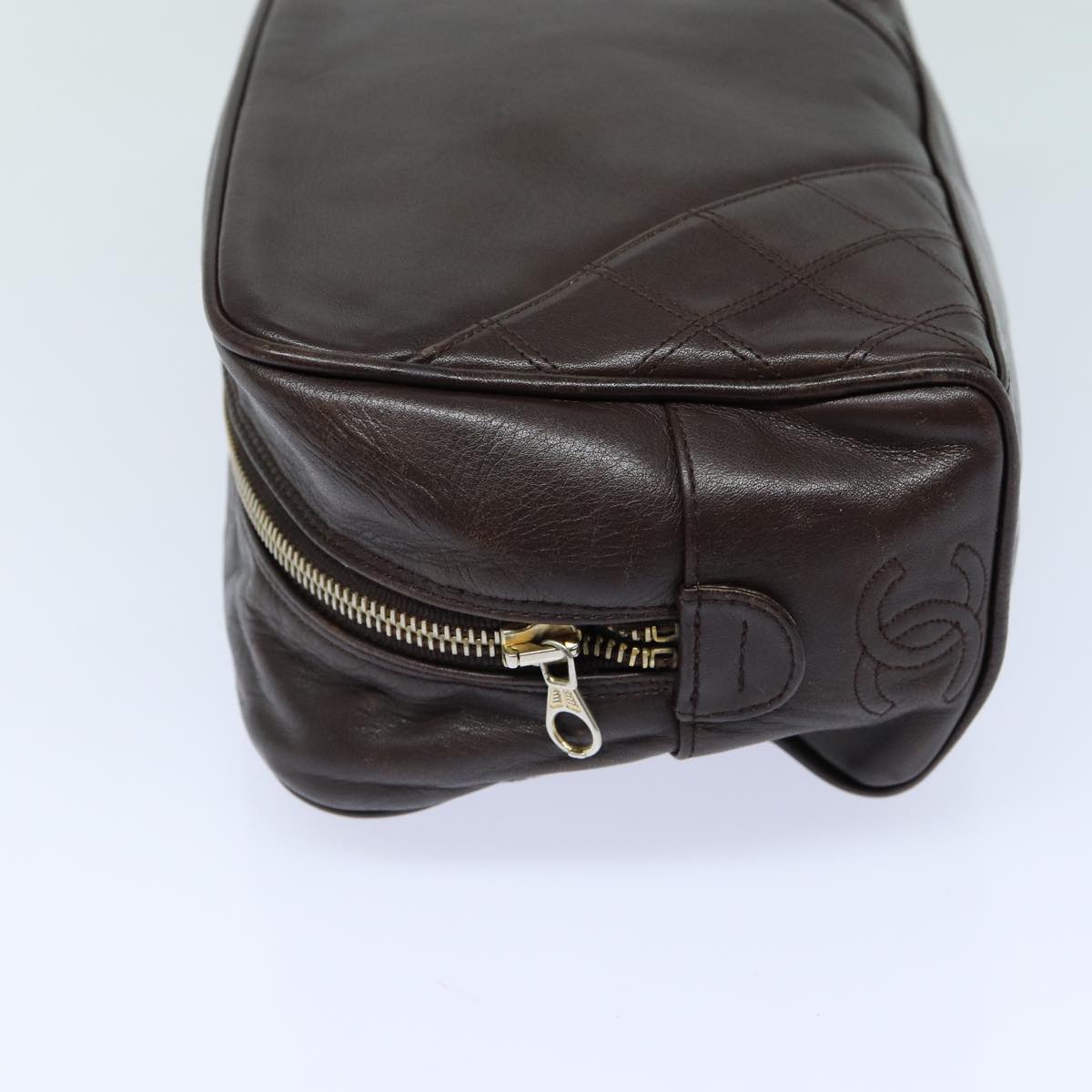 CHANEL Bicolore Pouch Leather Brown CC bs16047