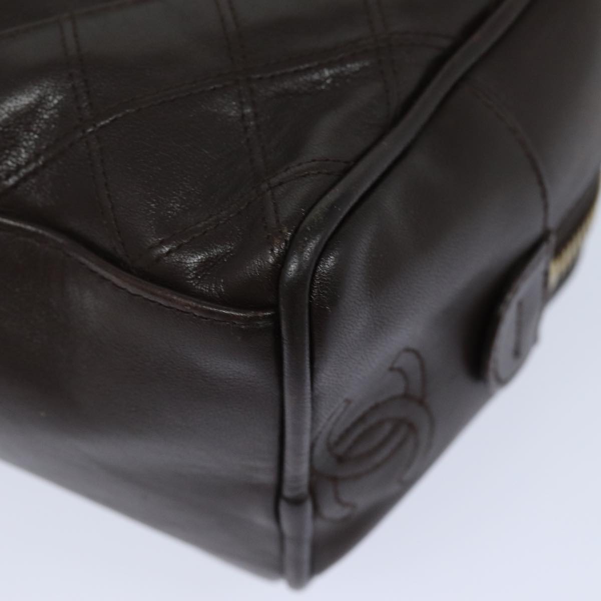 CHANEL Bicolore Pouch Leather Brown CC bs16047